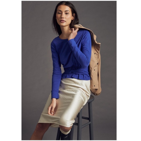 New Anthropologie Pilcro Long-Sleeve Twist Tee Blue Top Size XXS Anthro NWT - Picture 6 of 6